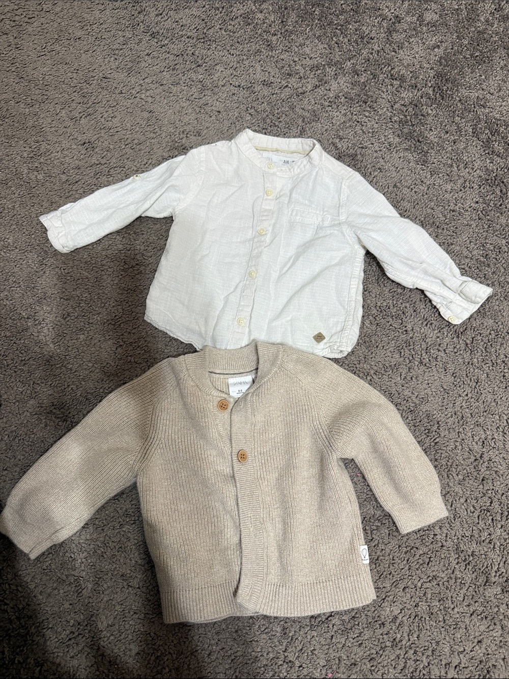 Cream Knit Cardigan and White Button-Up Shirt Set for Kids